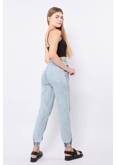 Kadın Lastikli Jogger Pantolon Açık Mavi 001