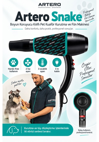 Artero Snake Boyun Koruyucu Kılıflı Pet Kuaför Kurutma Ve Fön Makinesi
