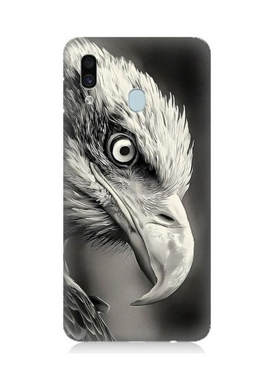 Samsung Galaxy A20 Uyumlu Siyah Beyaz Kara Kartal Başı Desenli Silikon Kılıf