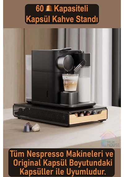 Siyah Kahve Kapsül Standı Nespresso  Kapsül Uyumlu. Tek Ebat Ayarlanabilir Dimi Yok