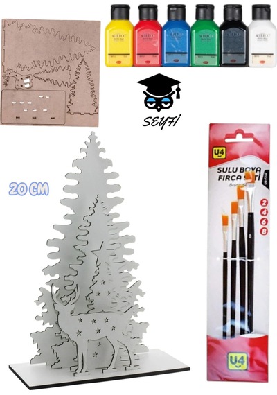 Ahşap Boyama Parçalar Yılbaşı Özel 6x75 Ml Akrilik Boya Ve 4 Adet Fırça İle Diğer