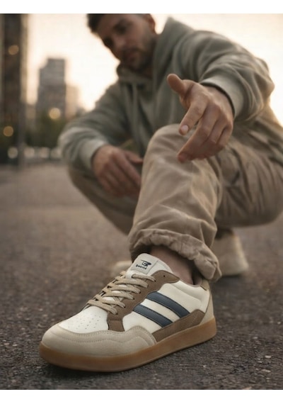 Nstil Erkek Spor Ayakkabı Rahat Yumuşak Taban Kaymaz Günlük Bağcıklı Sneaker 4330 Vizon