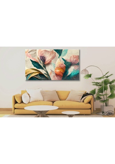 Tekli Yatay Kanvas Tablo, Pastel Renklerde Çiçek, Hd Digital Baskı, Dekoratif Kanvas Duvar Tablosu