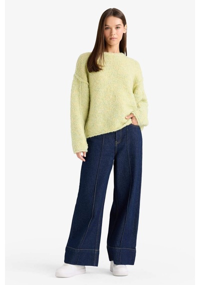 Defacto Yün Karışımlı Bisiklet Yaka Oversize Fit Triko Kazak F3256ax25wngn597 Yeşil-gn597