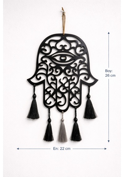 Nazarlık El Figürlü Mdf Duvar Dekoru Siyah Hamsa Tasarım 22x26 Cm Siyah