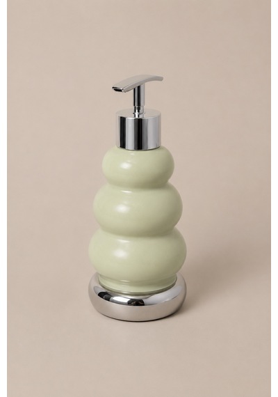 Trıo Dekoratif Premium 3 Boğumlu Sıvı Sabunluk 300 Ml Krom Görünümlü Pompalı Pastel Yeşil Banyo Ve Mutfak Sabun Dispenseri - 18,5 Cm X 7 Cm