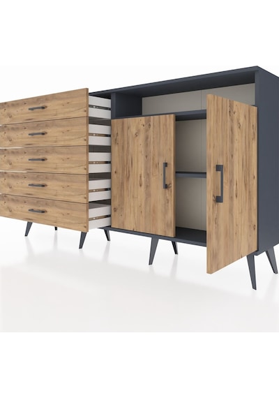 Arges Konsol 2 Raflı 5 Çekmeceli 2 Kapaklı 176x30x99 Antrasit-çam Antrasit-çam