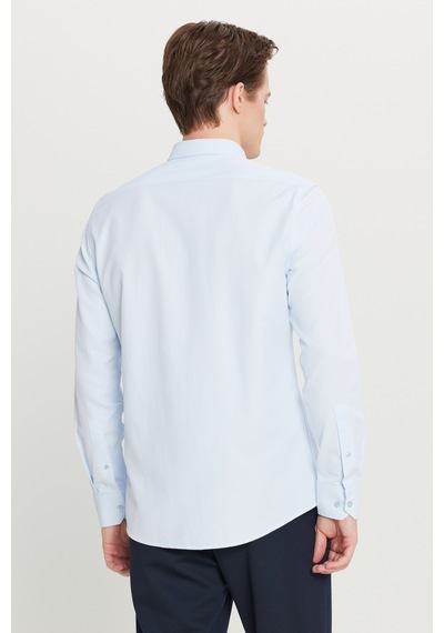AC&Co / Altınyıldız Classics Erkek Acık Mavı Pamuklu Tailored Slim Fit Dar Kesim Gizli Düğmeli Yaka Armürlü Gömlek Acık Mavı