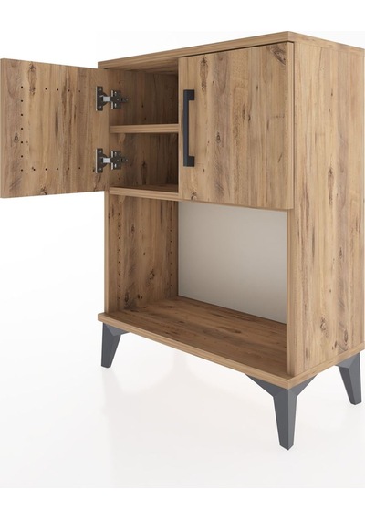 Arges Komodin 2 Raflı 2 Çekmeceli 2 Kapaklı 60x30x80 Çam-çam Çam