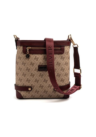 Silver Polo Sp1120 Kadın Çapraz Çanta Monogram Koyu Bej-bordo