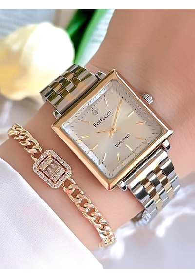 Ferrucci Diamond Pırlanta Taşlı Ve Sertifikalı Özel Kutulu Kadın Kol Saati+bileklik Bfc.01118-04