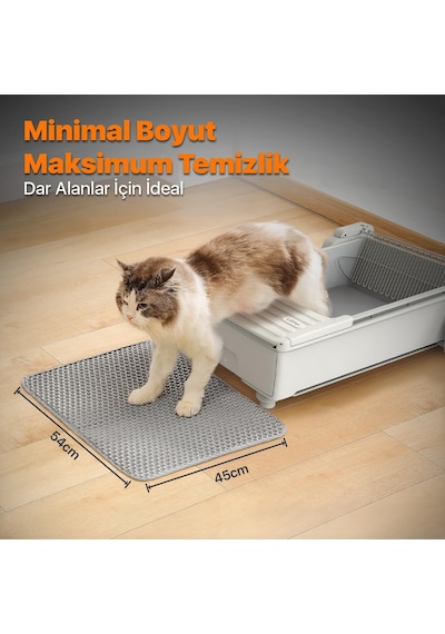 Elekli Ve Hazneli Kedi Kumu Paspası 54 45 Cm Çift Katmanlı Petek Yapısıyla Kumu Süzer, Kaydır