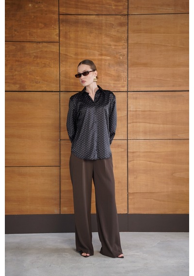 Verymoda Puantiyeli Saten Gömlek - F2076 SİYAH