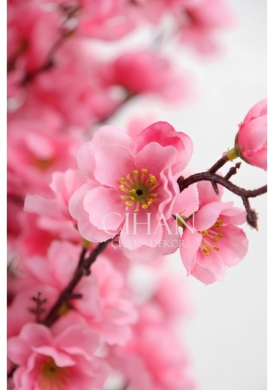 Yapay Pembe Japon Bahar Dalı Ağacı 100 Cm Siyah 27 33 Küre Saksılı Beyaz