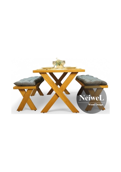 Neiwel Koen Doğal Ahşap Banklı Mutfak Ve Yemek Masası Takımı-100-200 Takım Açık Ceviz Neiwel Koen Doğal Ahşap Banklı Mutfak Ve Yemek Masası Takımı-100-200 Takım Açık Ceviz