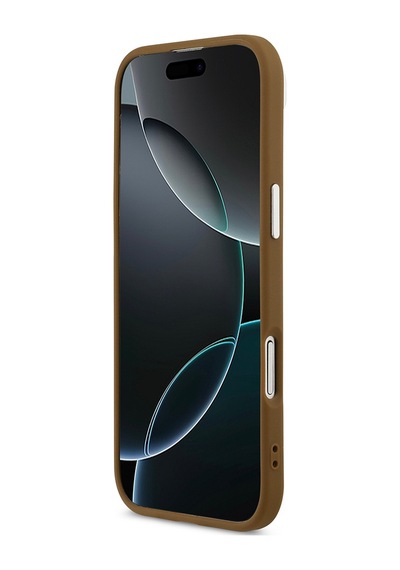 Apple Uyumlu iPhone 17 Air Kılıf Guess Lisanslı M-safeli Pu Deri Metal Kamera Çerçeve Üçgen Logo Kapak Kahverengi Kahverengi