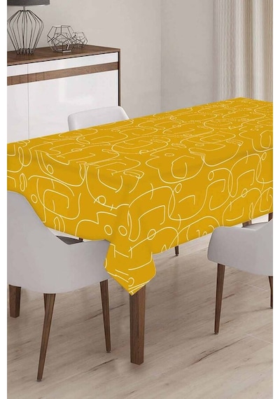 Sarı Modern Desenli Dokuma Leke Tutmaz Masa Örtüsü Mso035n11