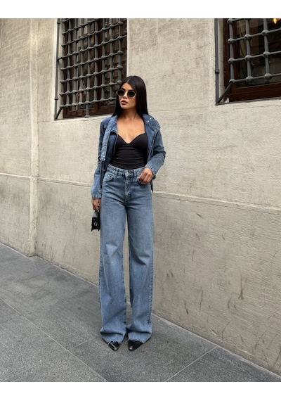 Out Of Standart Kadın Straight Leg Normal Bel Düz Paça Jean Pantolon İce Blue