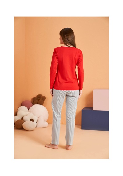 Moda Dua Pjs 28062 Kadın Patlı Pijama Takım Kırmızı