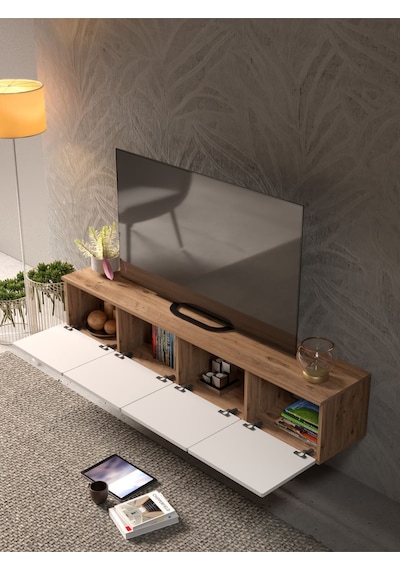 Bohem Şık 180 Cm 4 Kapaklı Mdf Kapak Duvar Tv Ünitesi ceviz