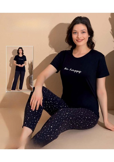 Boyraz Slim Fit Dar Kesim Kadın Milan Bisiklet Yaka Kısa Kol Pijama Takımı 11004s - 1 Adet Siyah Boyraz Slim Fit Dar Kesim Kadın Milan Bisiklet Yaka Kısa Kol Pijama Takımı 11004s - 1 Adet Siyah