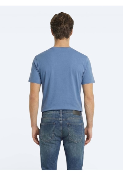 Kip İndigo Düz %100 Pamuk T-shirt