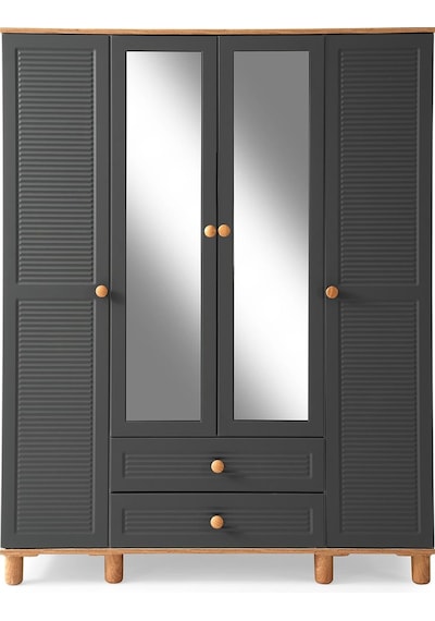 Finike Mdf 4 Kapılı Dolap - Antrasit/ceviz