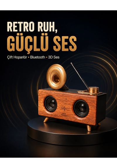 Lexroo Gramafon Tasarımlı Bluetooth Hoparlör 3d Ses Teknolojili Ç