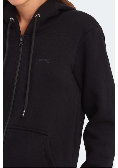 Slazenger Katya Kadın Fermuarlı Kapüşonlu Cepli Siyah Sweatshirt Siyah