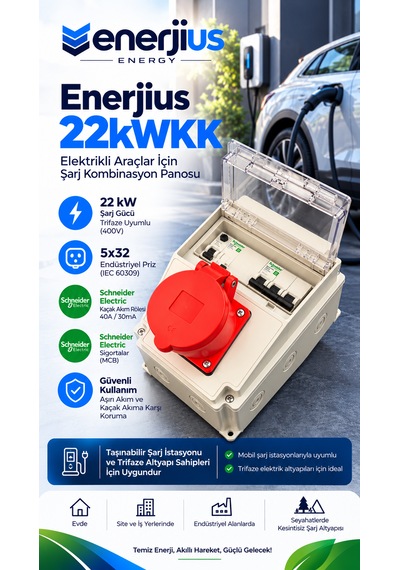 Enerjius 22kwkk Elektrikli Araç Şarj Kombinasyon Panosu 22 Kw