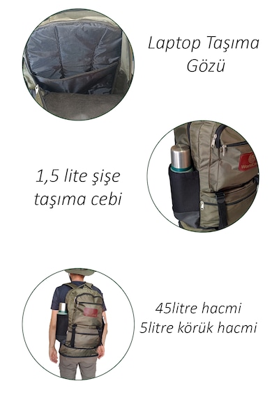 Worldcamp Körüklü Dağcı Sırt Çantası 50 Litre Kapasiteli Kamp Çantası Haki