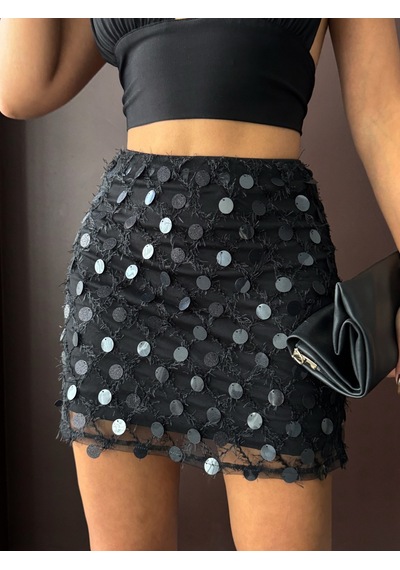 Verymoda Pul Detaylı Abiye Mini Etek F2011 Siyah