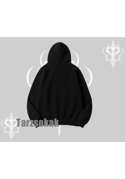 Startmore Kapşonlu Sweatshirt Tsundere Anime Japanese Style Baskılı Siyah