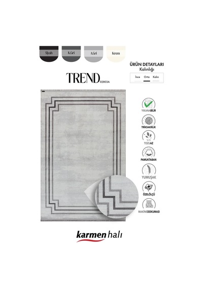 Trend 2803 Gri Salon, Mutfak, Yatak Odası Halısı - Makinede Yıkanabilir-1091 Gri