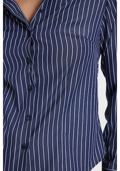 Tudors Kadın Slim Fit Dar Kesim Uzun Kollu Çizgili Lacivert Gömlek-50322
