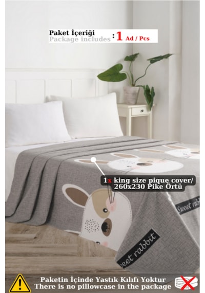 Eponj Home Doğal Pike Baskılı Mega King 230x260cm Tavşancık A.kahve-gri-pembe A.kahve-gri-pembe