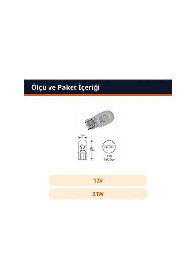 Trobus Halojen Park Ampulü T20 Dipsiz Tek Duylu Wy21 12v 21w Sarı