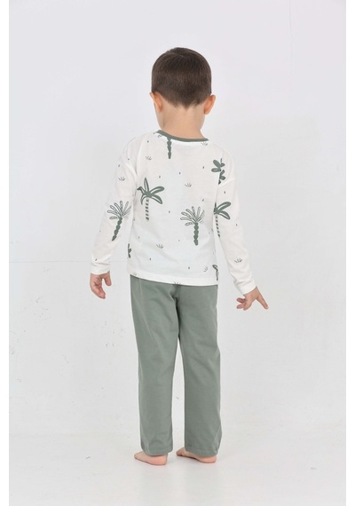 Toontoy Kids Toontoy Erkek Çocuk Palmiye Baskılı Pijama Takım Koyu Yeşil