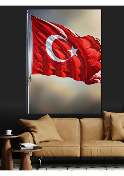Ahşap Tablo Türk Bayrağı Dalgalanan Resim