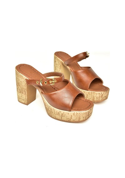Fox Shoes U996254409 Taba Platform Kalın Topuklu Kadın Ayakkabı Taba