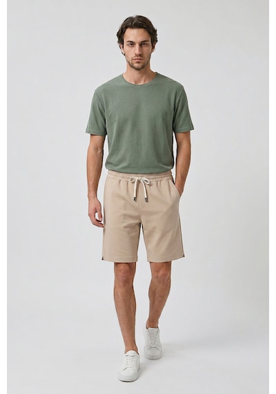 Tommy Life Bej Standart Fit Basic Arka Cepli Erkek Şort - 81314
