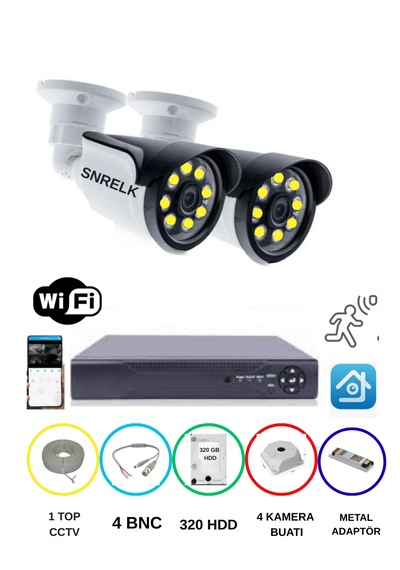 Snrelk 2'li 5mp Lens Warm Ledli Gece Renkli Ahd 320 Gb Su Geçirm