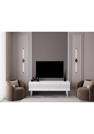 Melura Tv Ünitesi - Tv Sehpası 140 Cm %100 Mdf Lake Ahşap Ayaklı Beyaz