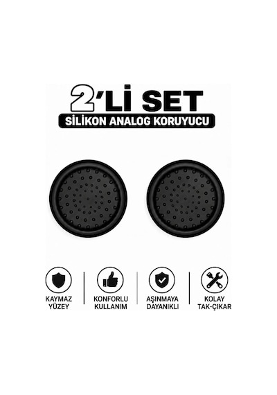 2 Adet Analog Koruyucu Silikon Kılıf Topuz Koruma Ps4 Ps5 Xbox One 360 Series Sx Switch Pro Uyumlu Siyah