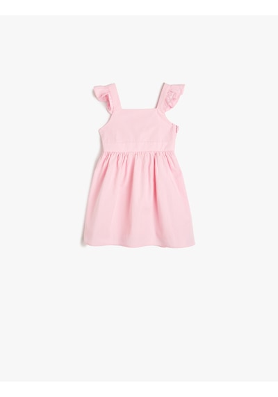 Koton Elbise Kelebek Kollu Beli Bağcıklı Pamuklu Pembe 5smg80026aw Gül