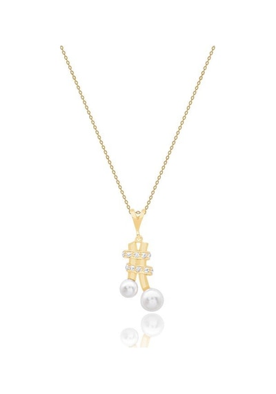 Diamond Line - Gülaylar - Sarı Altın 14 Ayar Incili Kolye Standart N11.23815