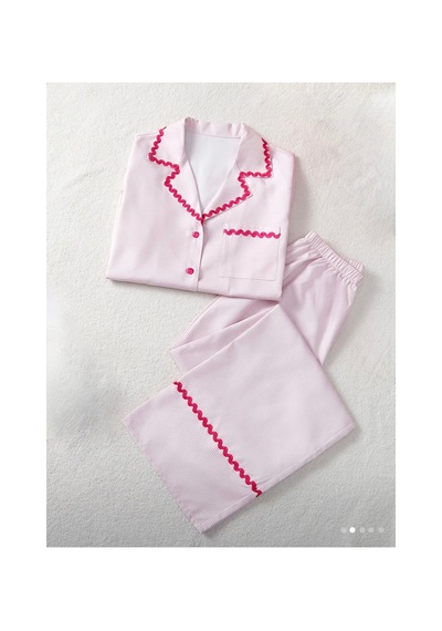 Lilly Dolce Pembe Beyaz Çizgili Biyeli Yumuşak Dokulu Yazlık Pijama Takımı Pembe Pembe