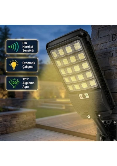 Solar Led Bahçe Lambası Pır Hareket Sensörlü Uzaktan Kumandalı Dış Mekan Aydınlatma