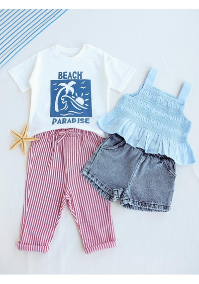 Civil Baby Denim Şortlu Askılı 6-18 Ay Takım - Mavi Koyu Mavi