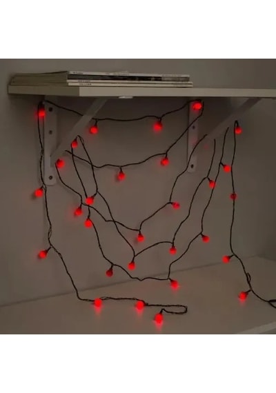 Hubrendy Emin 5m 28 Led Mini Top Işık Kırmızı - Fişli, Siyah Kablo
